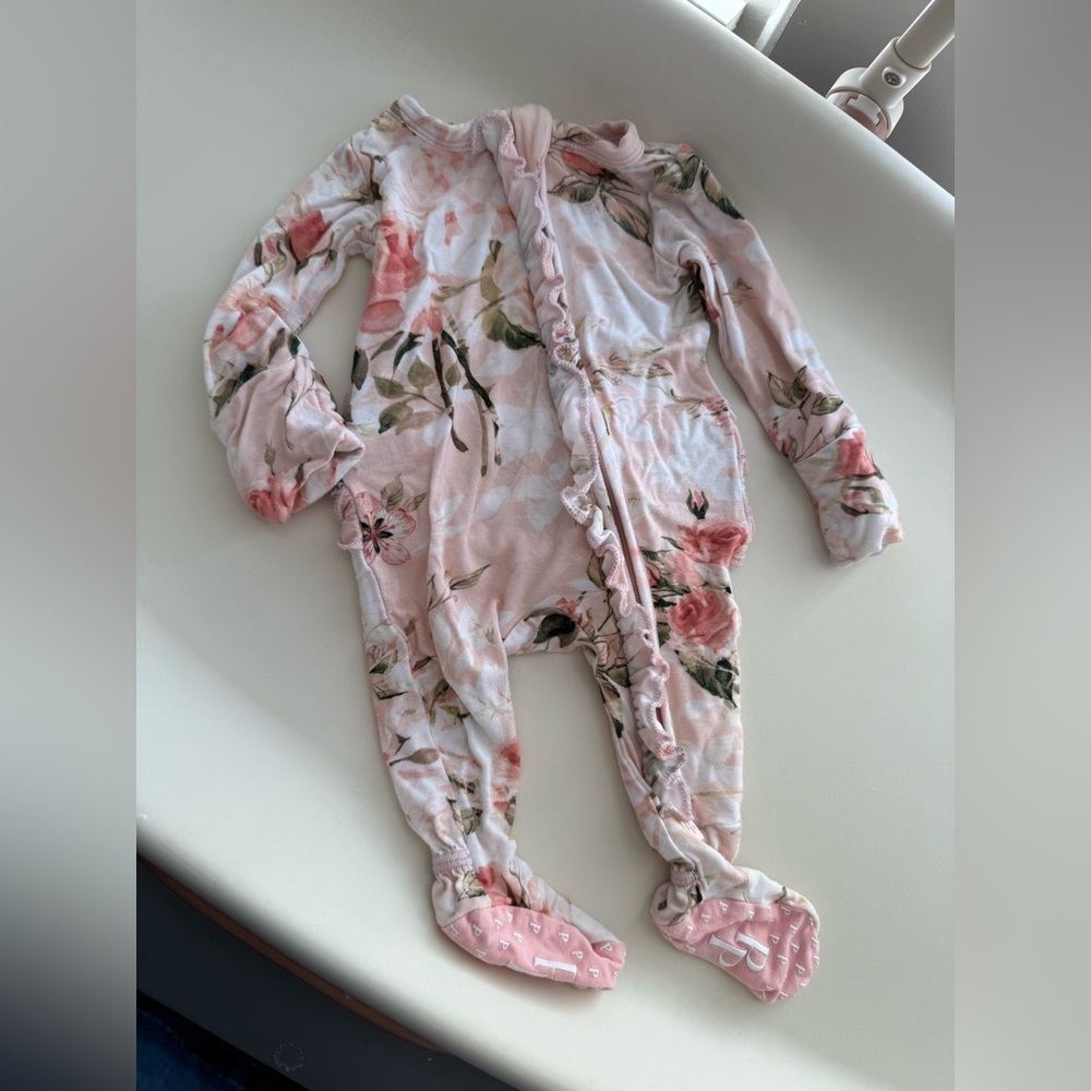 Posh Peanut Premie Floral Pink One Piece Baby Girl Zipper Footie Pajamas